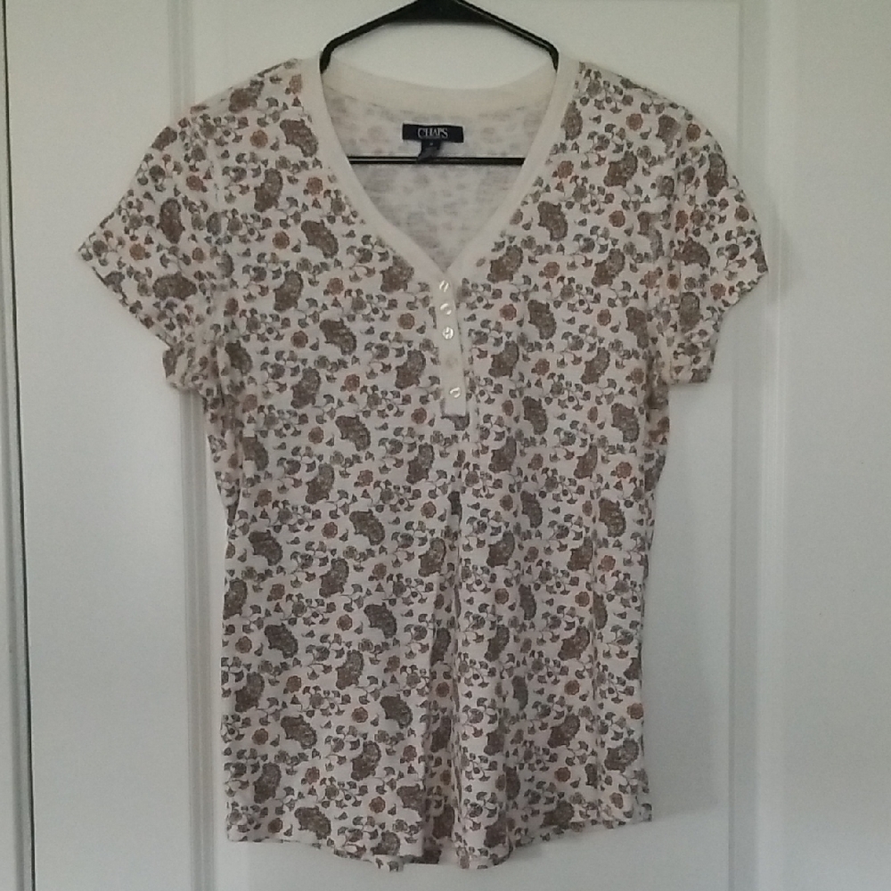 Chaps Women's Short Sleeve Floral Top - Cream and Brown